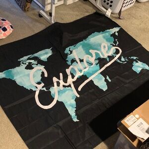 Explore World Map Tapestry - Teal & Black